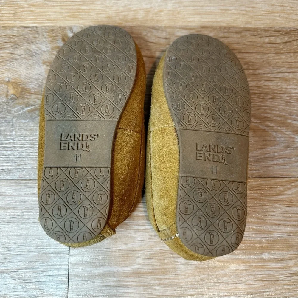 Lands' End Toddler Size 11 Tan Suede Leather Moccasin Slipper